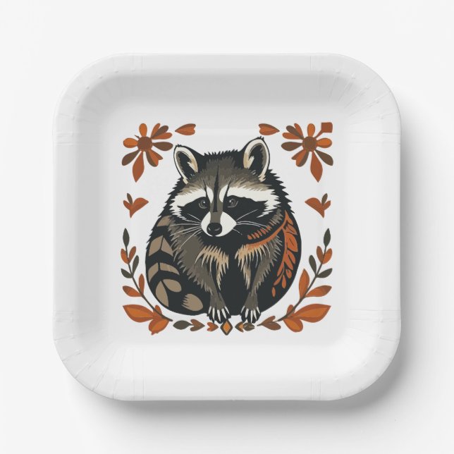 Whimsical Raccoon Woodland Animal Folks oder Triba Pappteller (Vorderseite)