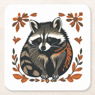 Whimsical Raccoon Woodland Animal Folks oder Triba Rechteckiger Pappuntersetzer