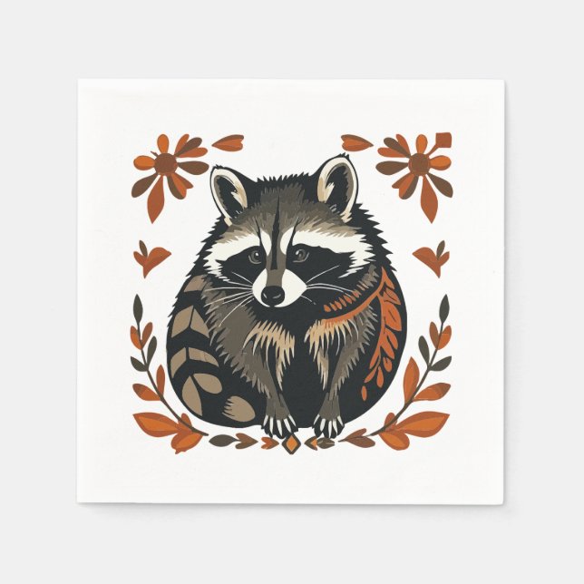 Whimsical Raccoon Woodland Animal Folks oder Triba Serviette (Vorderseite)
