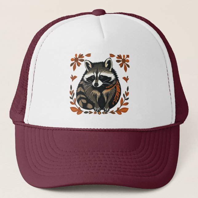 Whimsical Raccoon Woodland Animal Folks oder Triba Truckerkappe (Vorderseite)