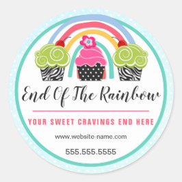 Whimsical Rainbow and Cupcakes Bakery Packung Runder Aufkleber