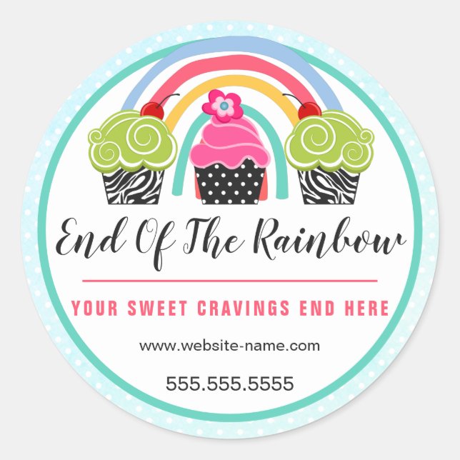 Whimsical Rainbow and Cupcakes Bakery Packung Runder Aufkleber (Vorderseite)