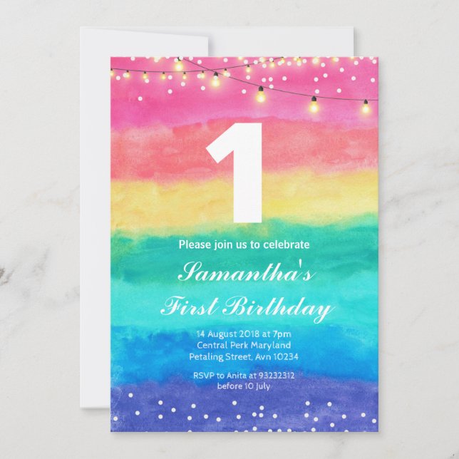 Whimsical Rainbow Birthday Einladung (Vorderseite)