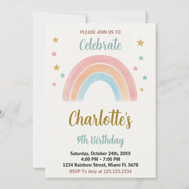 Whimsical Rainbow Birthday Einladung (Vorderseite)