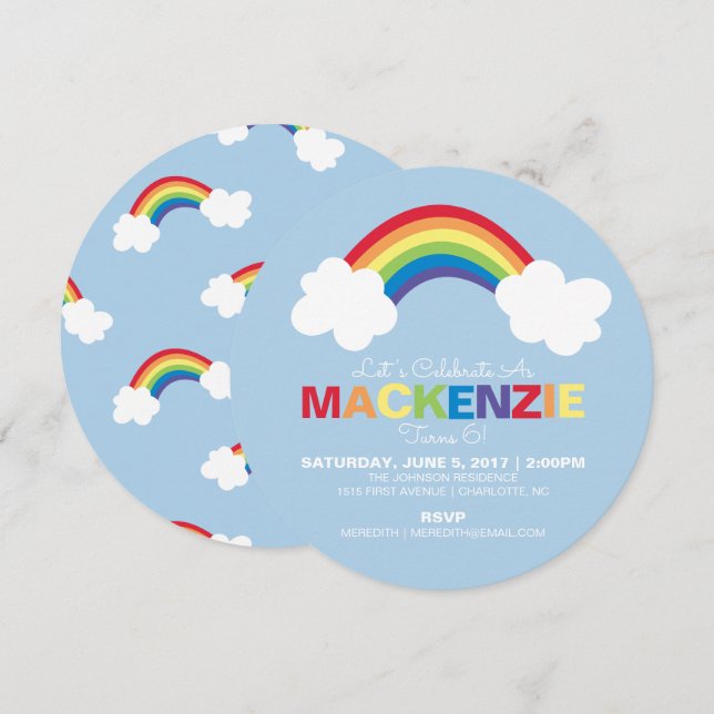 Whimsical Rainbow Birthday Party Einladung (Vorne/Hinten)