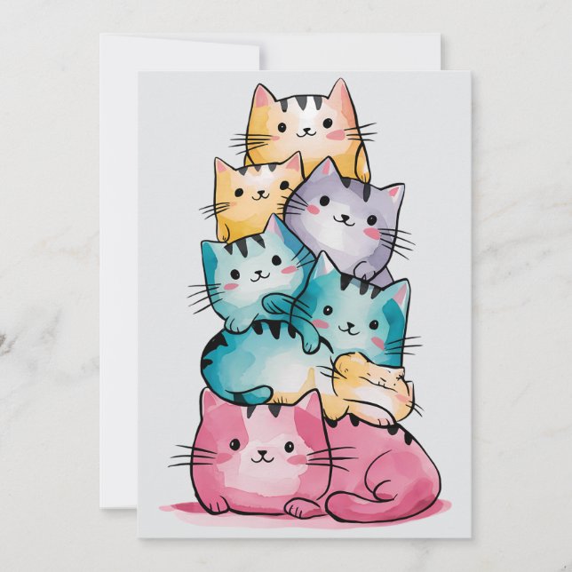 Whimsical Rainbow Cats Einladung zum Geburtstag (Vorderseite)