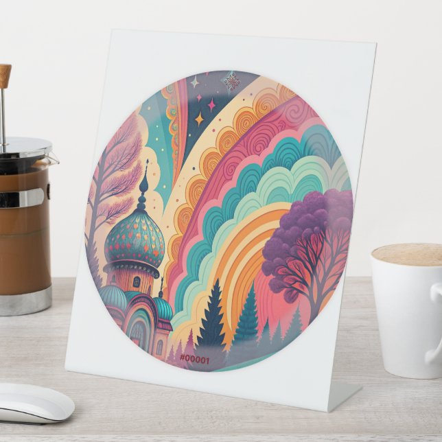 Whimsical Rainbow Dome Pedestal Sign – Customize Sockelschild (In Situ)
