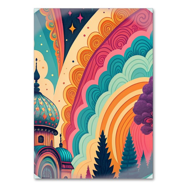 Whimsical Rainbow Dome Table Card - Anpassbar Tischnummer (Vorderseite)