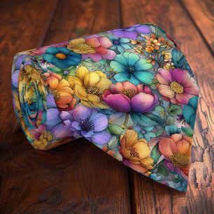 Whimsical Rainbow Floral Necktie - Männermode Krawatte