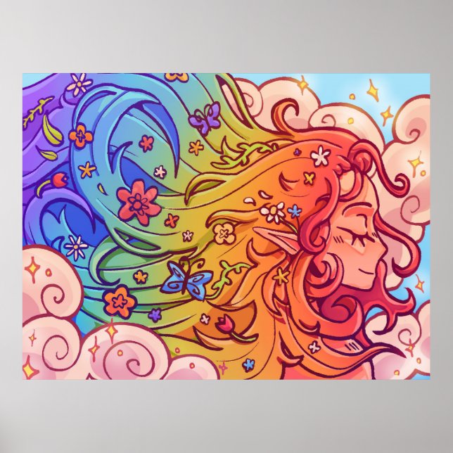 Whimsical Rainbow Hair Elf Poster (Vorne)