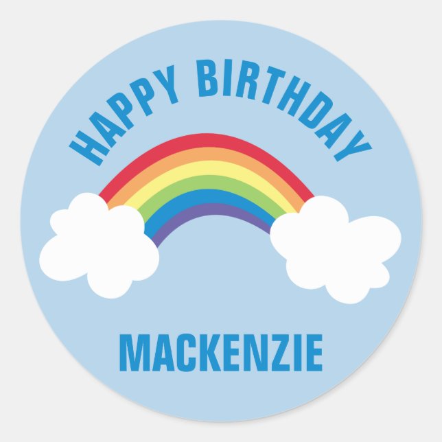 Whimsical Rainbow Happy Birthday Party Sticker (Vorderseite)