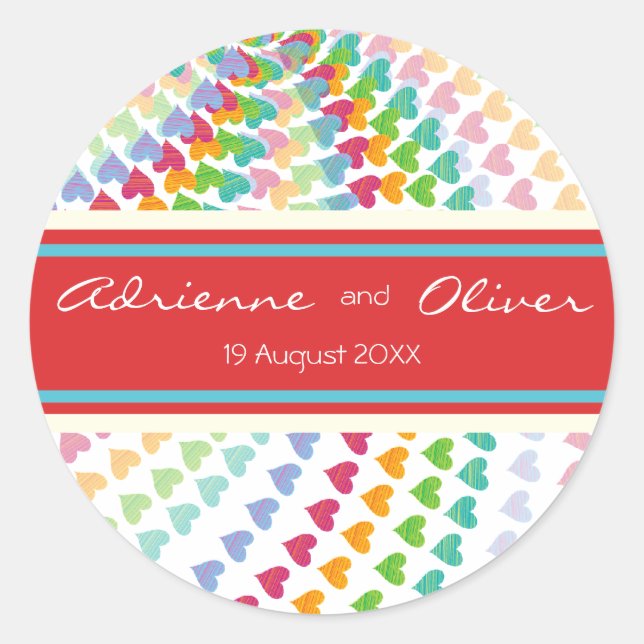 Whimsical Rainbow Heart Sprinkles Party Stickers (Vorderseite)