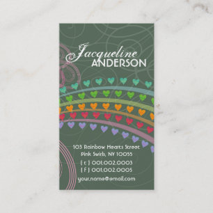 Whimsical Rainbow Hearts Pink Wirbel Visitenkarte
