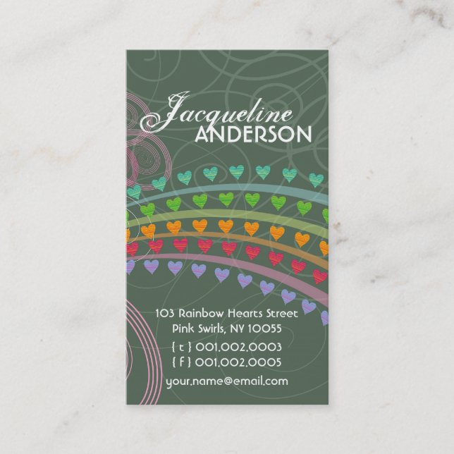 Whimsical Rainbow Hearts Pink Wirbel Visitenkarte (Vorderseite)