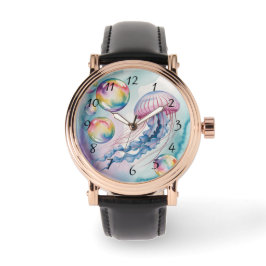 Whimsical Rainbow Jellyfish Watercolor Design Armbanduhr