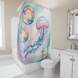 Whimsical Rainbow Jellyfish Watercolor Design Duschvorhang