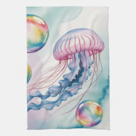 Whimsical Rainbow Jellyfish Watercolor Design Geschirrtuch