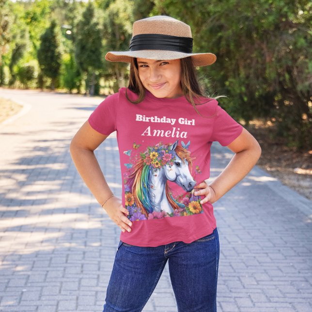 Whimsical Rainbow Rainbow Reittier Birthday Party T-Shirt (Adorable Birthday shirt For the Horse Lover. This shirt can be personalized)