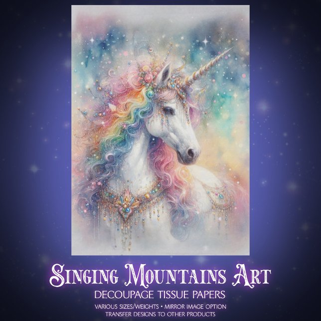 Whimsical Rainbow Sparkle Unicorn Decoupage  Seidenpapier (Von Creator hochgeladen)
