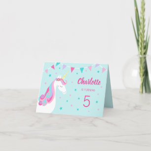 Whimsical Rainbow Unicorn Aqua 5. Geburtstag Einladung