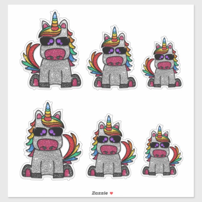 Whimsical Rainbow Unicorn Glitzer Funkelnd Sticker (Blatt)