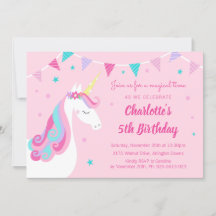 Whimsical Rainbow Unicorn Pink 5. Geburtstag