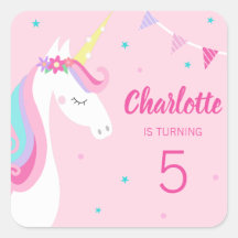 Whimsical Rainbow Unicorn Pink 5. Geburtstag