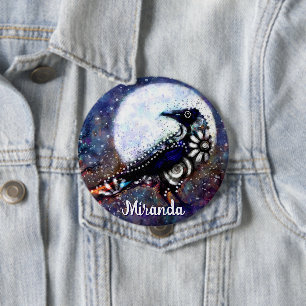 Whimsical Raven Moon Floral Abstrakt Personalisier Button