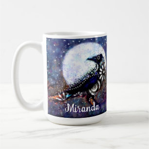 Whimsical Raven Moon Floral Abstrakt Personalisier Kaffeetasse