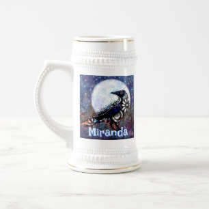 Whimsical Raven Moon Personalisiert Bierglas