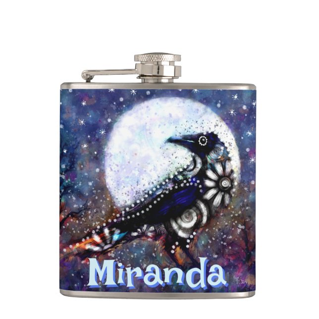 Whimsical Raven Moon Personalisiert Flachmann (Vorderseite)