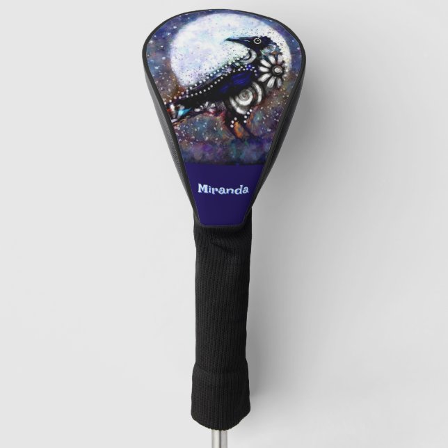 Whimsical Raven Moon Personalisiert Golf Headcover (Vorderseite)