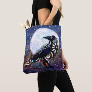 Whimsical Raven Moon Schwarz-weiß Blue