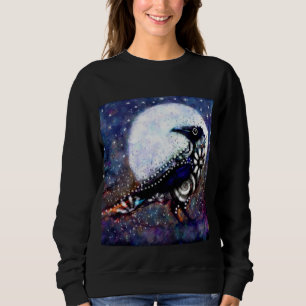 Whimsical Raven Moon Schwarz-weiß Blue Sweatshirt