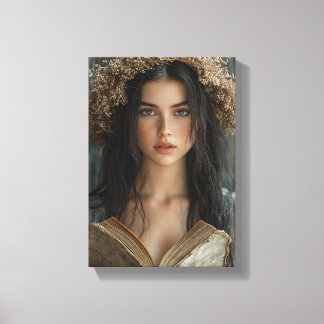 Whimsical Reader mit Blumenkronen Leinwanddruck