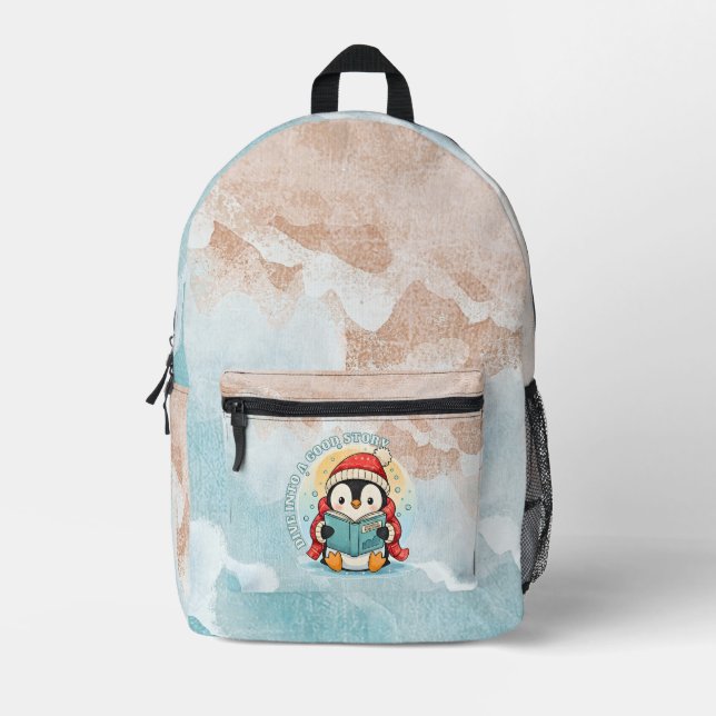 Whimsical Reading Penguin Aesthetic Scholar Printe Bedruckter Rucksack (Vorderseite)