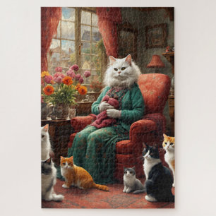 Whimsical realistic Mama Cat & Kittens Puzzle
