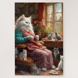 Whimsical realistic Mama Cat & Kittens Puzzle