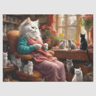Whimsical realistic Mama Cat & Kittens Seidenpapier