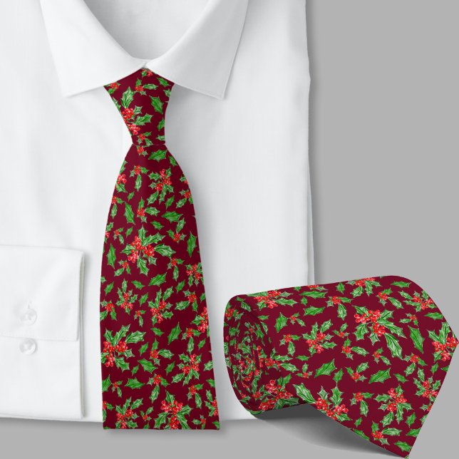 Whimsical Red and Green Holly Pattern Weihnachten Krawatte (Von Creator hochgeladen)