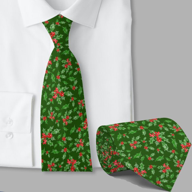Whimsical Red and Green Holly Pattern Weihnachten Krawatte (Von Creator hochgeladen)