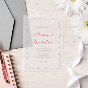 Whimsical Red & Blue Hand Drawn Border Wedding