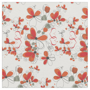 Whimsical Red Blume and Hearts Stoff