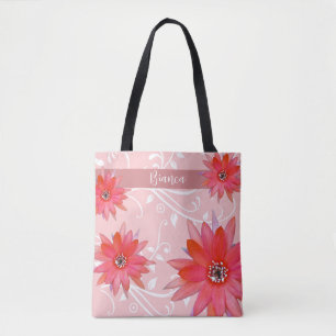 Whimsical Red Blume Wirble Blätter Name Pink hinzu