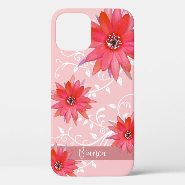 Whimsical Red Blume Wirble Blätter Name Pink hinzu Case-Mate iPhone Hülle (Rückseite)