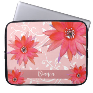 Whimsical Red Blume Wirble Blätter Name Pink hinzu Laptopschutzhülle