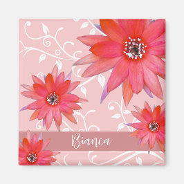Whimsical Red Blume Wirble Blätter Name Pink hinzu Magnet