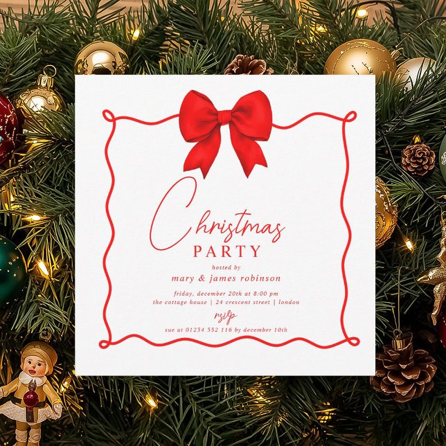 Whimsical Red Bow Weihnachtsfeier Einladung (Whimsical Red Bow Christmas Holiday Party Invitation)