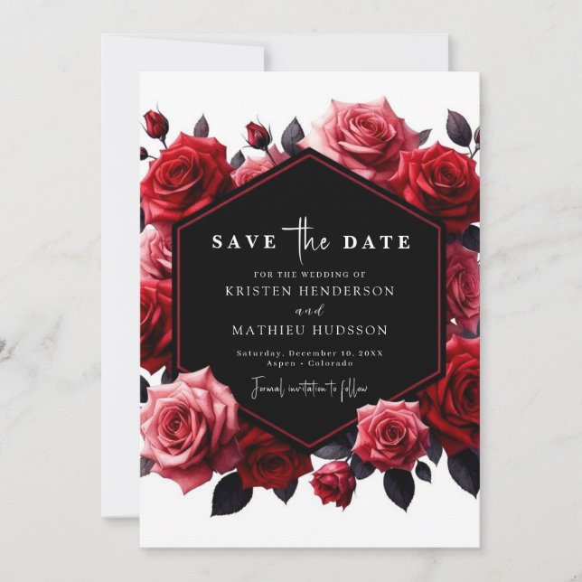 Whimsical Red Crimson Red Wedding Save The Date (Vorderseite)
