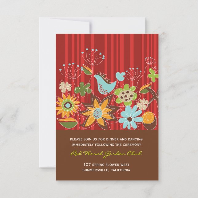 Whimsical Red Floral Garden Wedding Empfang Card Einladung (Vorderseite)